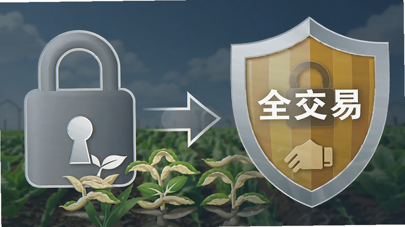 一亩农产品农资安全支付流程示意图,展示锁图标与盾牌元素,风格严肃安全,文字显示“安全交易”,画质无多余元素