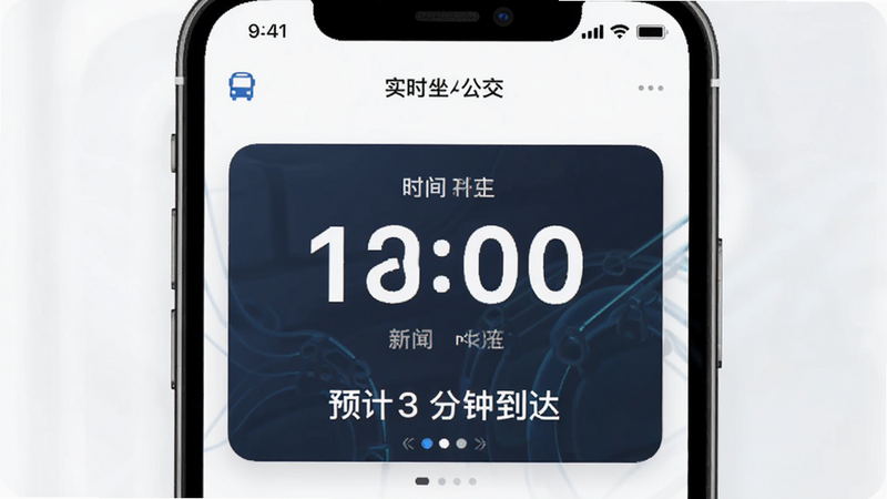 Boogu-Image prompt: “实时坐公交”APP功能示意图,主体为手机应用界面,布局简洁,排版突出时间数字,风格现代科技感,细节显示“预计3分钟到达”的醒目文字,画质干净无多余元素
