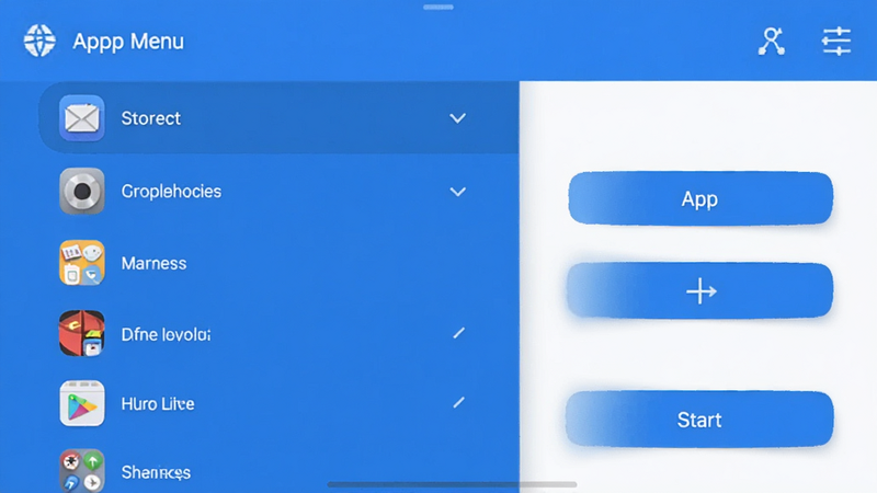 App MenuӦ�ý����ͼ������ִ������ɫ��UI����ʾӦ���б���������ť�����壬ϸ�ڷḻ