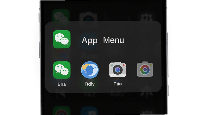 չʾ App Menu ��׿Ӧ�ý��棬����Ϊ��ɫģʽ�µ������˵���Ƭ�����־��У��Ű����࣬����ִ���ƽ����ϸ�ڰ���΢�š������������ȳ���ͼ�꣬���֡�App Menu�������ɼ������ʸ��壬�ɾ����޶���Ԫ��