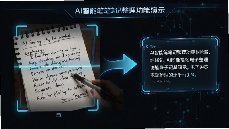 AI���ܱʱʼ�����������ʾ������չʾһ����д�ʼ���Ƭ��ɨ�貢ת��Ϊ�����ı��Ĺ��̣���ͷָ���ı��򣬷��Ƽ���ǿ����������