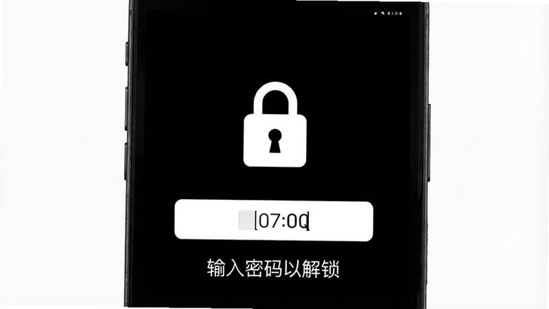 相册Pro私密相册界面,黑色背景,中央显示锁形图标,输入密码框,文字“输入密码以解锁”清晰可见,安全感强,简约设计