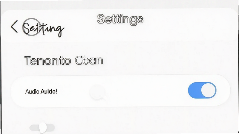 play music tenuto settings menu showing cache clear option and audio toggle, simple UI, text 