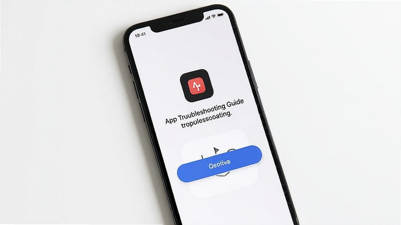 简单录app troubleshooting guide, 手机屏幕显示错误提示图标与修复按钮,简洁现代风格,白色背景