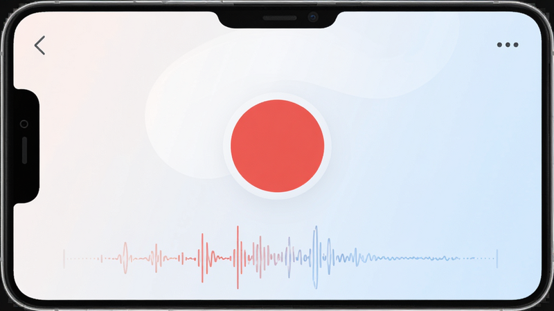 ��¼app�����ͼ��������UI��ƣ���ɫ��Ϊ��͵İ�ɫ�뵭��ɫ����Ļ������ʾ�޴�ĺ�ɫ¼�ư�ť���·��в���ͼ��̬չʾ�������ɾ��޶���Ԫ�أ����廭��