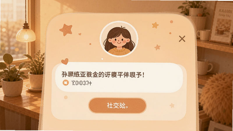 社交打卡界面,用户头像与文本框,温馨色调,圆角设计