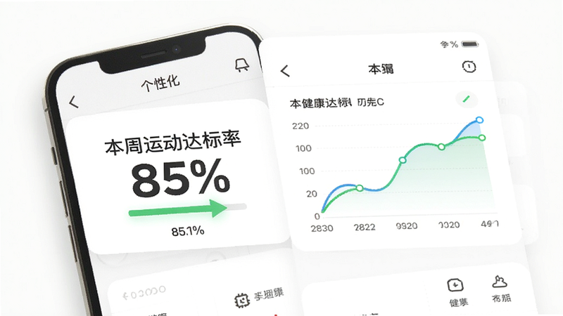 ÿ�ս����˶�App���Ի�������棬��ʾ�������˶������85%����������ʾ���Ա�����ͼ�����ߣ����岼�����׳��㣬���������Ȼ