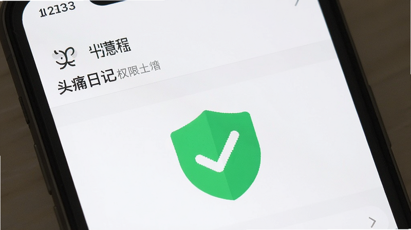 手机设置界面,显示“头痛日记”权限管理页面,绿色安全标识,简洁图标,扁平风格,清晰文字
