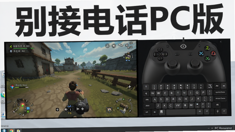 别接电话PC试玩电脑版PC界面预览,宽屏比例,左侧显示游戏画面,右侧显示虚拟手柄或键盘映射,文字