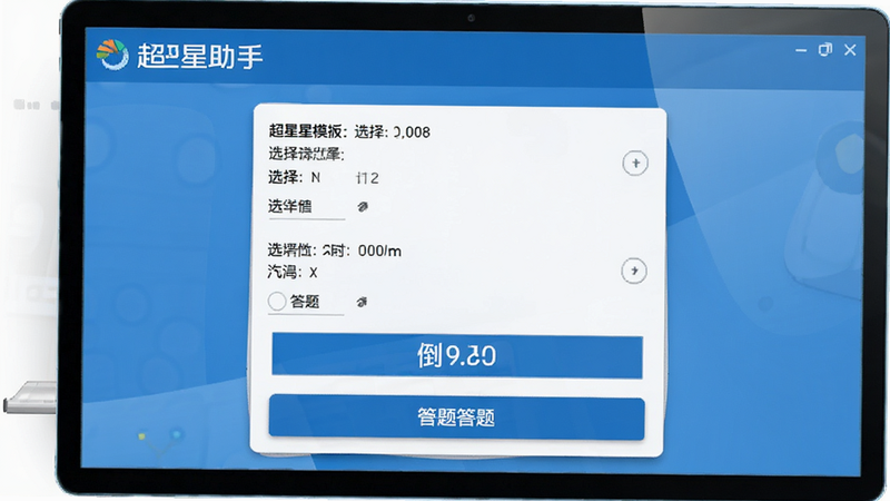 超星助手 在线考试模拟界面,显示选择题,倒计时,答题按钮,教育风格,蓝色背景,清晰排版,真实感,细节丰富,干净背景,无多余元素