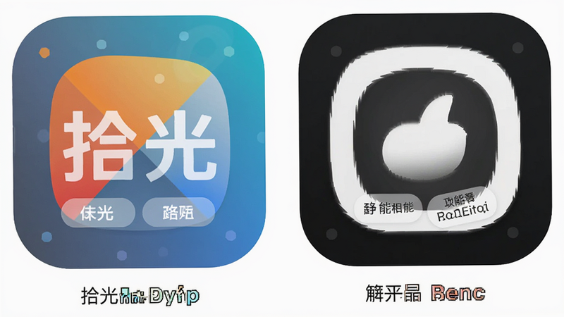 拾光 App 功能对比图,主体为两个不同应用图标并列,布局左右对比,排版清晰,风格扁平化,细节显示功能标签差异,画质干净无多余元素