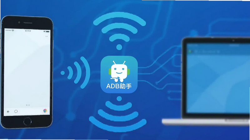 �ֻ������ͨ��Wi-Fi�ź�����ʾ��ͼ���м���ʾ��ADB���֡�ͼ�꣬����Ϊ�Ƽ�����ɫ���䣬ǿ�����ߴ����������������ִ���ƽ���