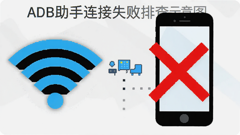 ADB��������ʧ���Ų�ʾ��ͼ����ʾWi-Fi�ź�ͼ�����ֻ�ͼ��Ͽ����ӣ���ɫ��ű�ǣ�������࣬ͻ������״̬