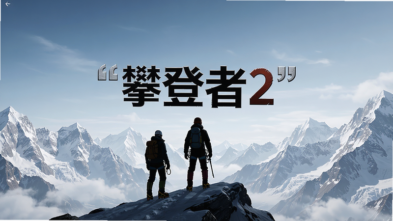 攀登者2PC电脑版 游戏主界面预览,高清画质,写实风格,UI界面简洁,背景为雪山,主体为游戏LOGO与角色剪影,布局居中,排版对称,风格现代,细节丰富,画质干净,无多余元素,文字