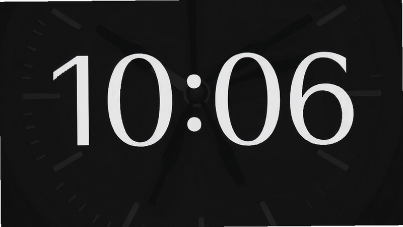 Close-up of a minimalist clock app UI, showing only the time in large, elegant font, dark mode option, clean lines, vector style, digital art, minimalism, high contrast
