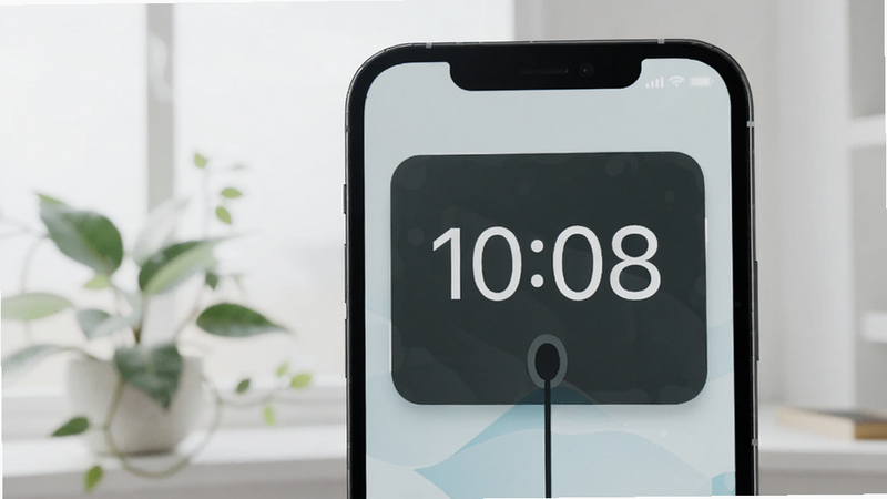 Clean smartphone screen without any ads or banners, focused on the clock widget, serene environment, digital minimalism, high definition, sharp edges