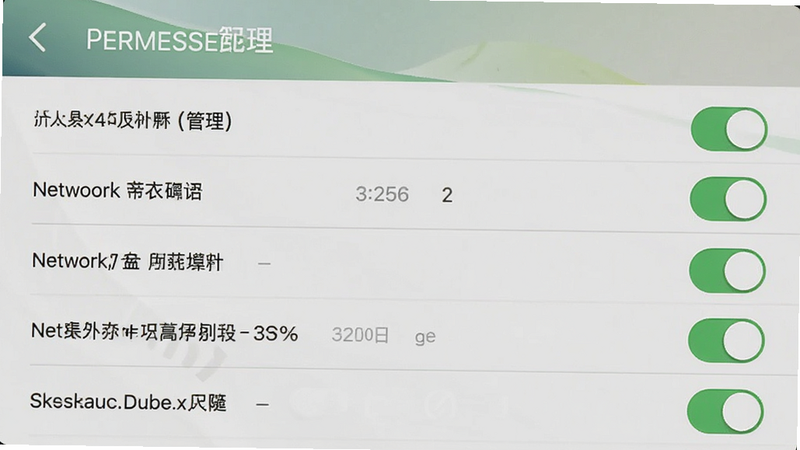 主体为手机设置界面中提欧的权限管理页面,布局为列表式,排版清晰,风格为系统原生UI,细节显示存储、网络等权限开关,画质清晰,干净无干扰