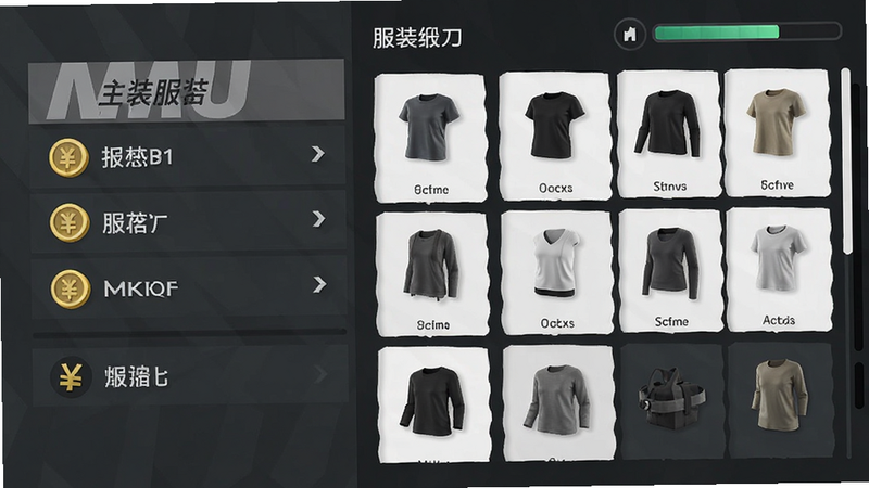 开间服装店经营界面截图,主体为游戏主菜单与商品列表,布局紧凑,排版整齐,风格简约现代,细节包含货币图标与进度条,画质清晰干净无多余元素