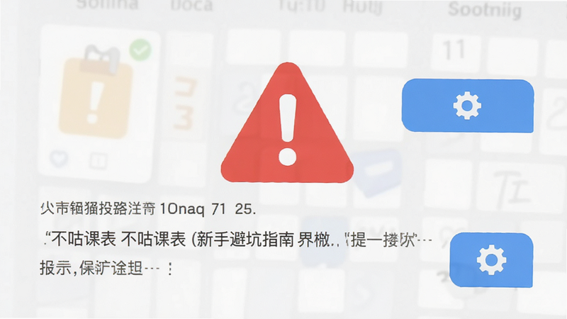 不咕课表 新手避坑指南 界面,红色警告图标,蓝色设置按钮,灰色提示文字,清晰布局,无多余元素,干净背景