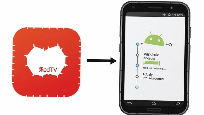Red��TV system requirements icon, smartphone showing Android version info, simple tech diagram, clean vector style, white background