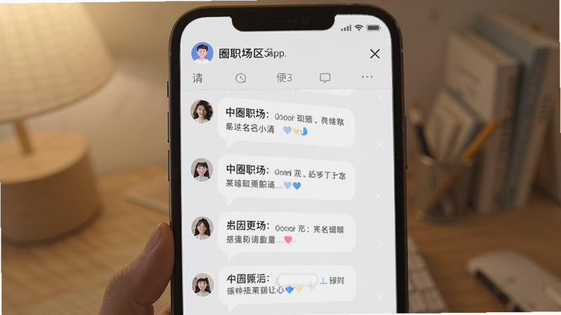 对圈职场app匿名社区界面,显示评论气泡,背景柔和,文字清晰,无多余装饰