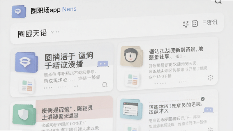对圈职场app资讯列表页面,显示多条新闻卡片,标题醒目,图标清晰,风格扁平化
