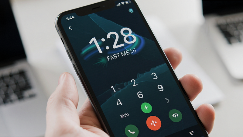 Phone app dialing screen, large number display, fast animation effect, clean UI, smartphone context