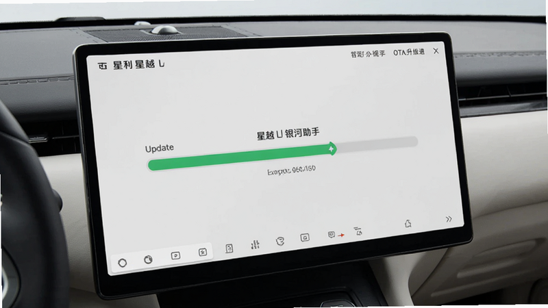 星越L银河助手OTA升级进度界面,吉利星越L中控屏幕显示更新条,现代简约风格