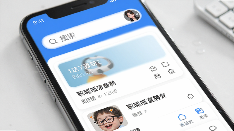 职呱呱直聘APP界面预览图,展示主页面布局,包含搜索栏、职位列表卡片和导航菜单,风格简洁现代,色彩以蓝色为主调,细节清晰,画质高清
