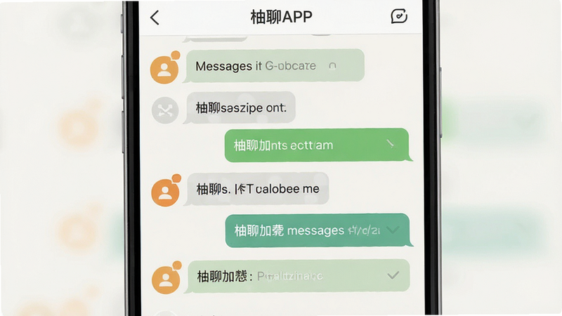 柚聊APP聊天界面演示图,显示快速加载的消息气泡,背景为简洁的浅色主题,风格扁平化,细节清晰,画质干净