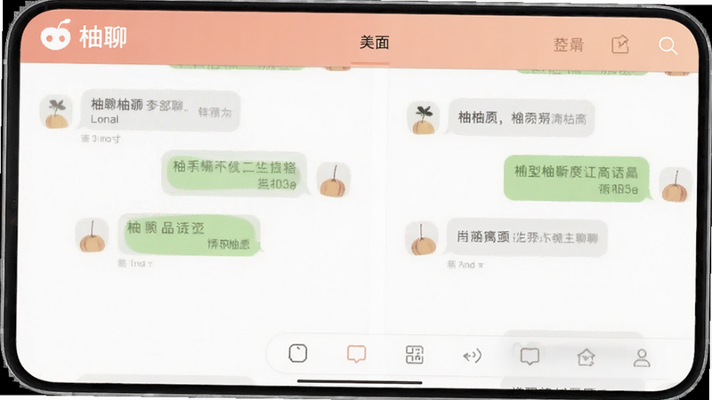 柚聊APP主界面截图,展示简洁的聊天窗口和导航栏,风格现代简约,色调柔和,高清画质,无多余元素,包含文字