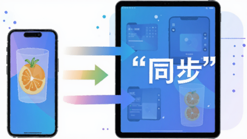 柚聊APP多端同步示意图,展示手机与平板设备之间的数据流转箭头,风格抽象现代,包含文字