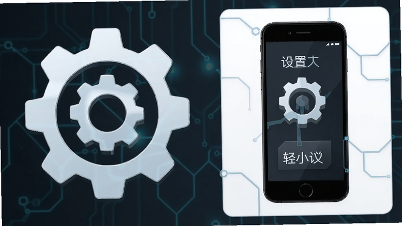 轻小说文库 故障排查示意, 主体为齿轮设置图标与手机, 布局右侧集中, 排版平衡, 风格科技感, 细节包含