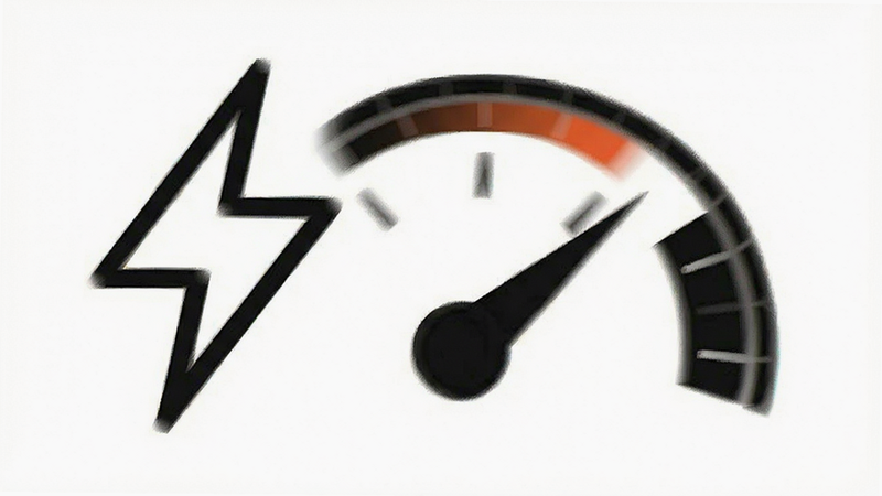 XDRemux performance icon, lightning bolt symbol, speedometer gauge, minimalistic icon design, white background