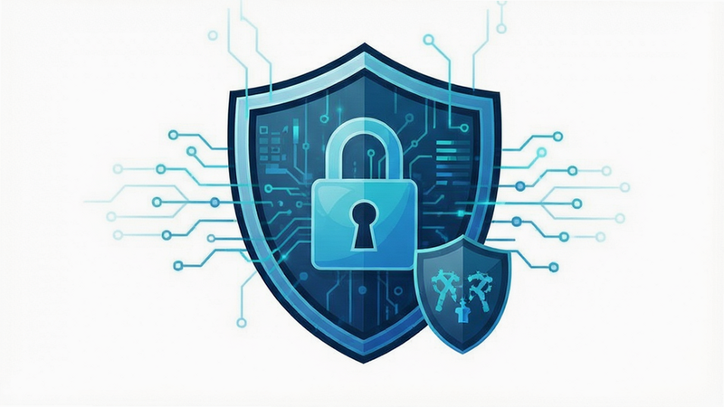 XDRemux security shield icon, lock symbol, digital safety, vector illustration, white background
