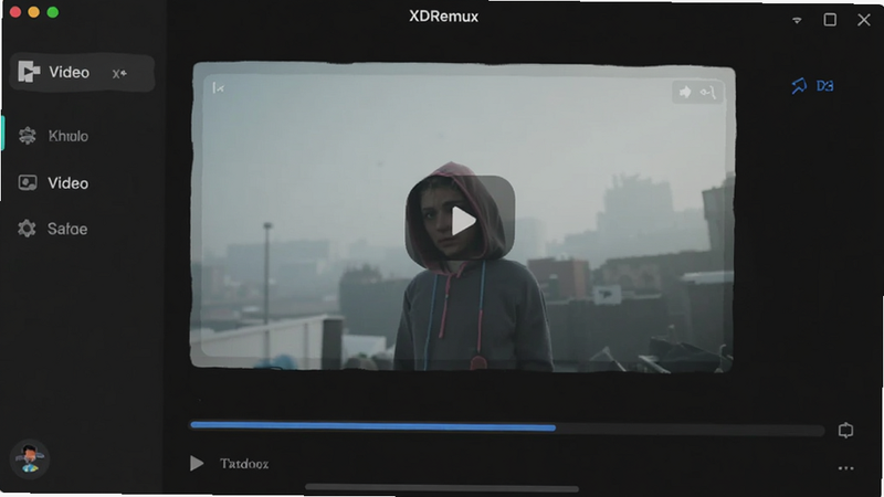 XDRemux app interface, clean modern UI, dark mode, video processing progress bar, minimalist design, high quality screenshot, no text