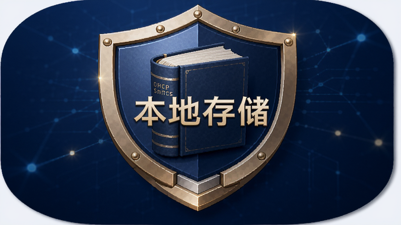 小说 app 隐私保护图标,盾牌形状包裹书籍,背景深蓝色,文字