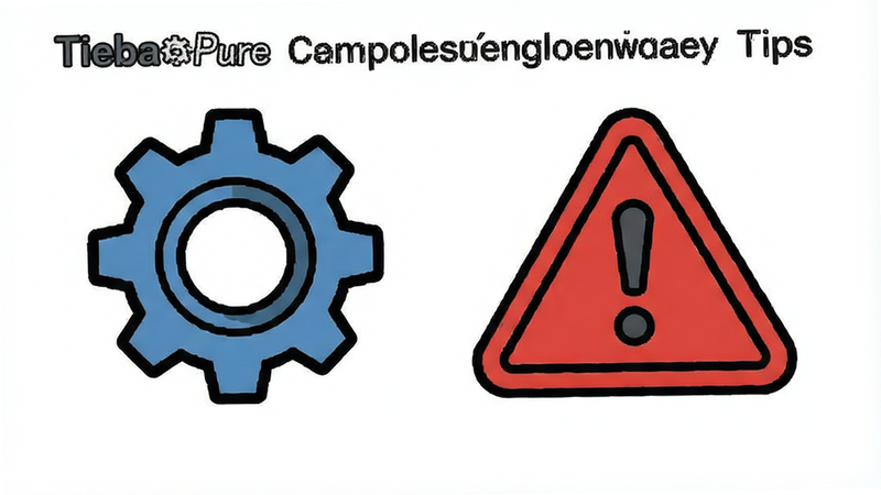 TiebaPure troubleshooting tips illustration, icon of gear settings and warning triangle, clean vector style