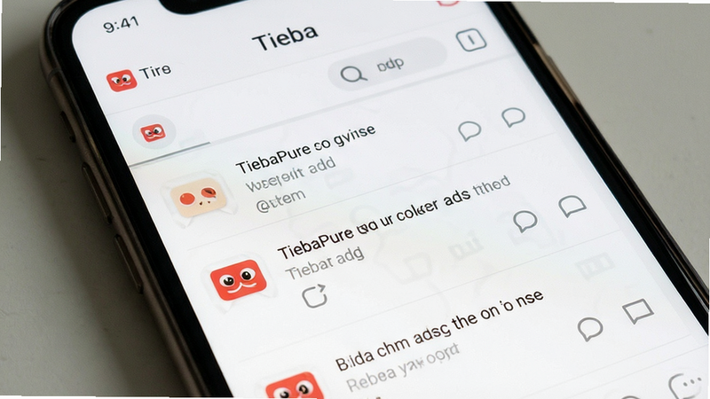 TiebaPure app interface showing a clean feed without ads, minimalist design, white background, simple UI elements