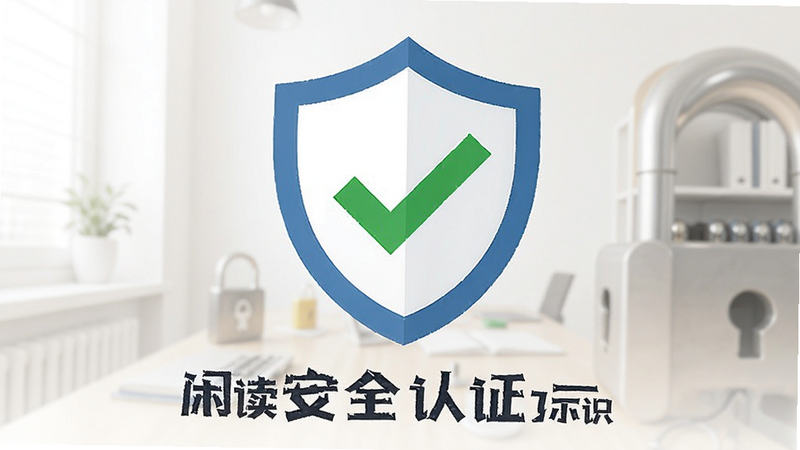 闲读安全认证标识示意图,盾牌图标与绿色对勾,象征安全可靠