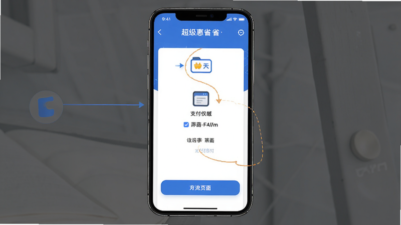 超级惠省支付流程示意图,主体为手机界面跳转支付页面,布局简洁,风格现代,细节包含支付图标,画质高清无多余元素