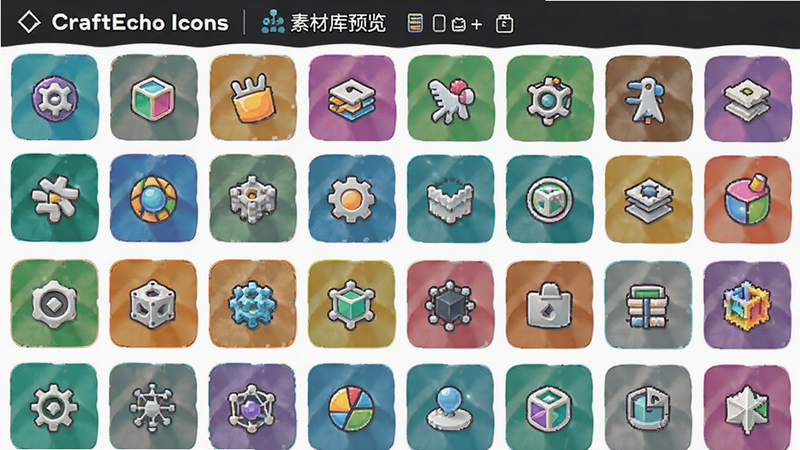 CraftEcho Icons �زĿ�Ԥ����չʾ���ַ����ͼ������ͼ���������룬ɫ�ʷḻ�����ͳһ��ϸ������
