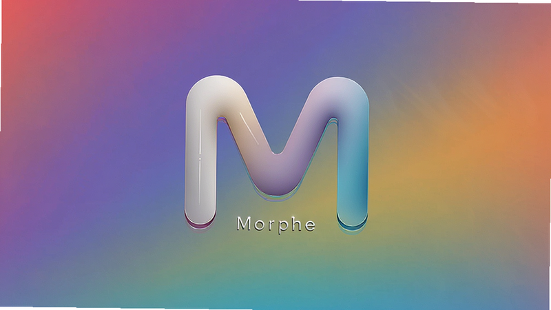 Morphe logo 设计,字母M形态抽象,背景为渐变色彩,风格现代简约,细节精致,画质高清