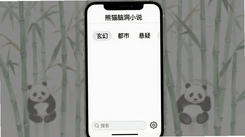 熊猫脑洞小说应用主界面截图,展示简洁的白色背景与黑色文字排版,顶部导航栏清晰显示