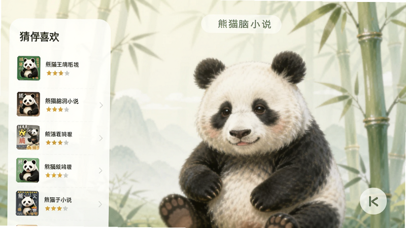 熊猫脑洞小说推荐列表界面,侧边栏显示