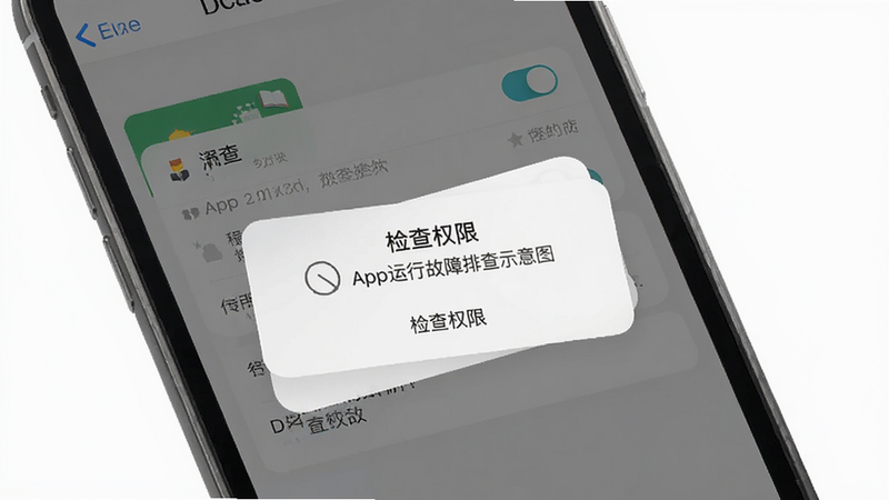 「上课」App运行故障排查示意图,手机屏幕显示一个简单的“检查权限”弹窗,主体为系统设置界面,布局简单明了,排版整洁,风格技术导向,细节包括开关按钮和文字说明清晰,画质高清干净无多余元素