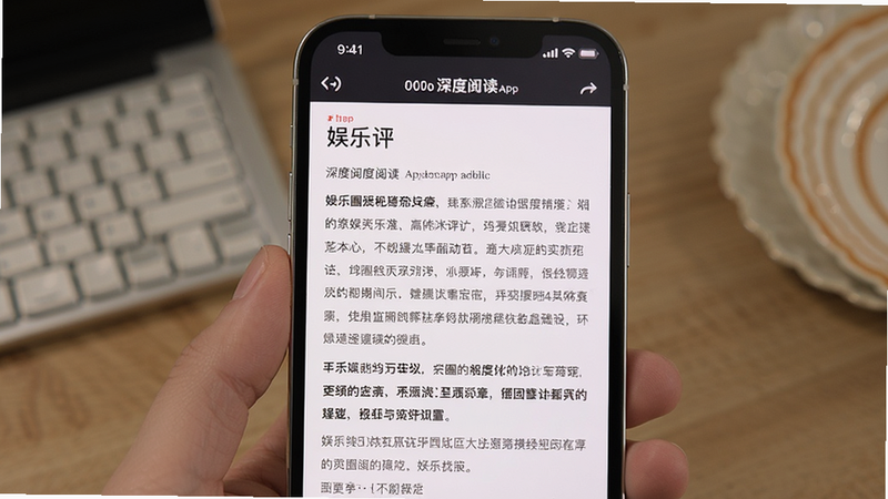 娱圈APP深度文章阅读界面,手机屏幕显示长篇娱乐评论文章,排版美观,字体清晰