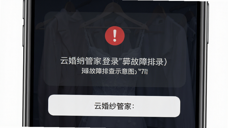 云婚纱管家登录界面故障排查示意图,主体为手机屏幕显示错误提示,布局居中,风格简洁,细节包含红色错误图标,画质高清干净无多余元素