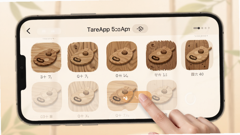 ľ��App��Ч���ý��棬չʾ����ľ�����ͼ�꣬�û�����ѡ����Ч��������ͣ���������