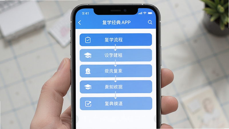 ��ѧ����APP�����ͼ,չʾ��ѧ���̲����б�,������ִ�,��ɫ��Ϊ��